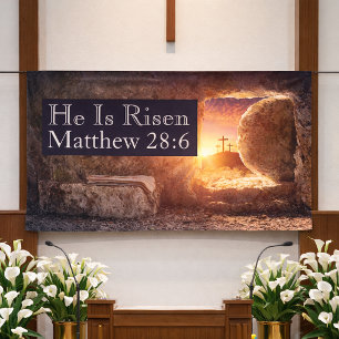 He Is Risen Three Crosses Empty Tomb Church Easter Banner