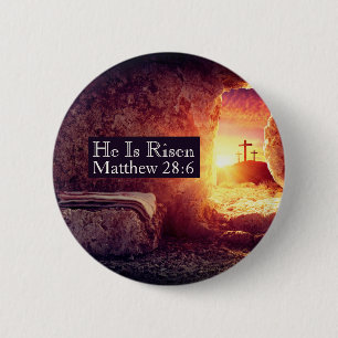 He Is Risen Three Crosses Empty Tomb Easter Button