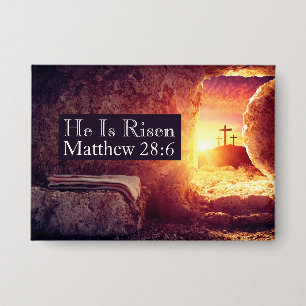 He Is Risen Three Crosses Empty Tomb Easter Button
