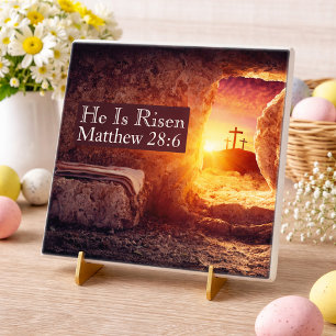 He Is Risen Three Crosses Empty Tomb Easter Ceramic Tile