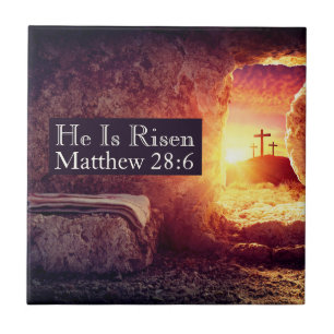 He Is Risen Three Crosses Empty Tomb Easter Ceramic Tile