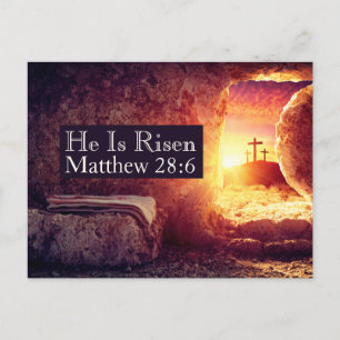 He Is Risen Three Crosses Empty Tomb Easter Holiday Postcard