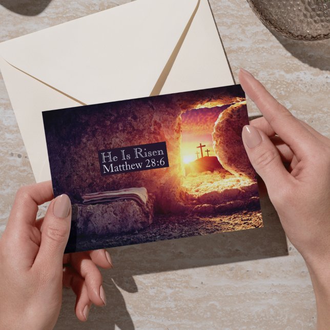 He Is Risen Three Crosses Empty Tomb Easter Holiday Postcard (He Is Risen Three Crosses Empty Tomb Easter Holiday Postcard)