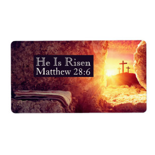 He Is Risen Three Crosses Empty Tomb Easter Label