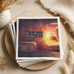 He Is Risen Three Crosses Empty Tomb Easter Napkins