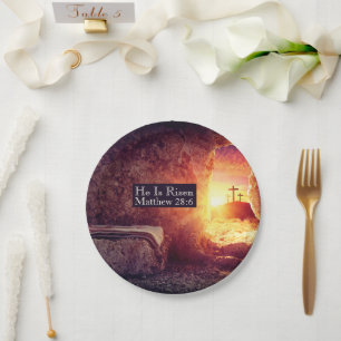 He Is Risen Three Crosses Empty Tomb Easter Paper Plates