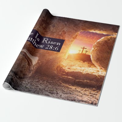 He Is Risen Three Crosses Empty Tomb Easter Wrapping Paper