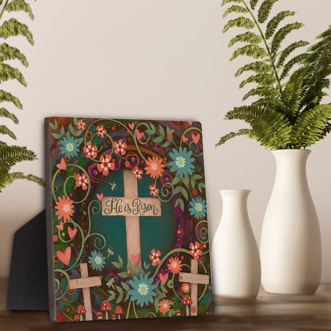 He Is Risen Three Crosses Pretty Faith Inspirivity Plaque (Creator Uploaded)