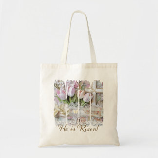 He is Risen Tulip Cross Christian Vintage Womens Tote Bag