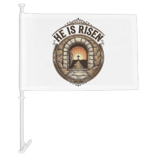He Is Risen Vintage Easter Cross Shirt Car Flag