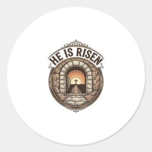 He Is Risen Vintage Easter Cross Shirt Classic Round Sticker