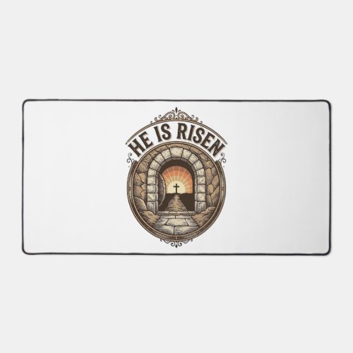 He Is Risen Vintage Easter Cross Shirt Desk Mat