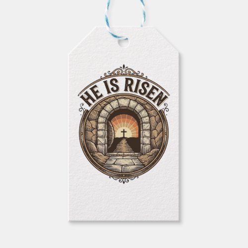 He Is Risen Vintage Easter Cross Shirt Gift Tags
