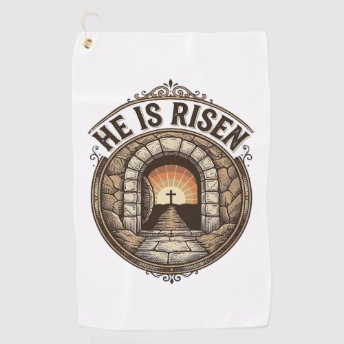 He Is Risen Vintage Easter Cross Shirt Golf Towel