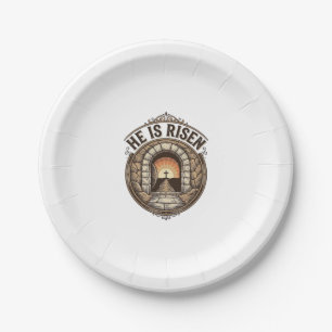 He Is Risen Vintage Easter Cross Shirt Paper Plates