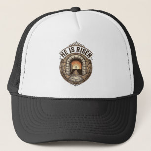 He Is Risen Vintage Easter Cross Shirt Trucker Hat