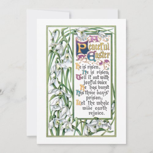 He Is Risen Vintage Easter Text with Snowdrops Holiday Card