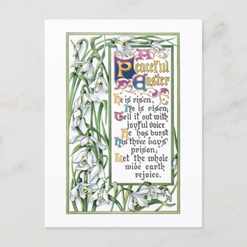 He Is Risen Vintage Easter Text with Snowdrops Holiday Postcard