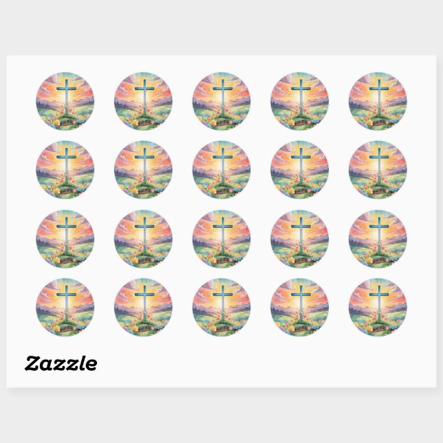 He is Risen, Watercolor Art Classic Round Sticker (Sheet)