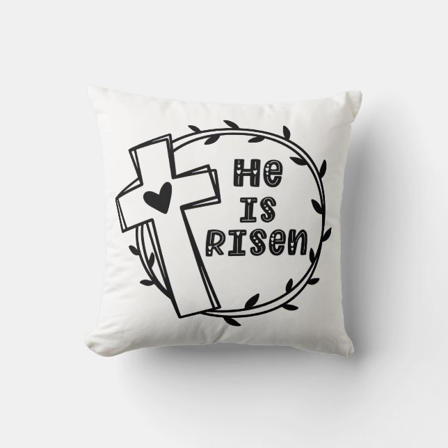 He Is Risen with Cross Easter Throw Pillow (Front)