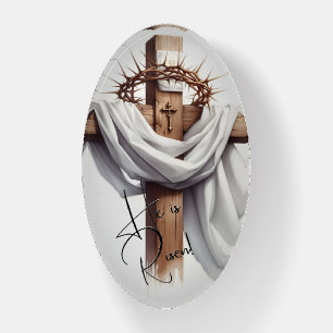 He Is Risen Wooden Cross with Crown of Thorns  Paperweight