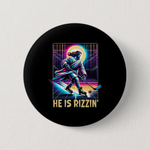 He Is Rizzin Christian Ice Hockey Lover Jesus Meme Button