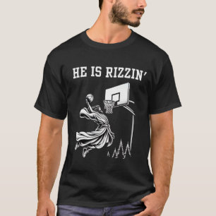 He Is Rizzin Funny Basketball Retro Christian T-Shirt