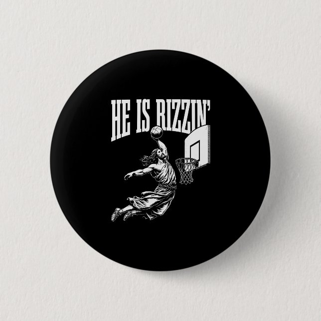 He Is Rizzin Funny Easter Rizz Meme Sketll  Button (Front)