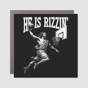 He Is Rizzin Funny Jesus Basketball Easter Day Car Magnet