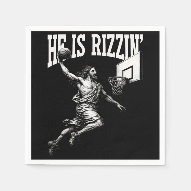 He Is Rizzin Funny Jesus Basketball Easter Day Napkins (Front)