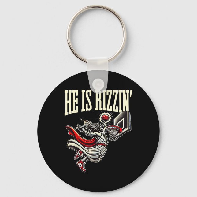 He Is Rizzin Funny Jesus Bysketll Meme  Keychain (Front)