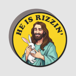 He Is Rizzin Funny Jesus Christian Easter Day Car Magnet
