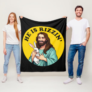 He Is Rizzin Funny Jesus Christian Easter Day Fleece Blanket