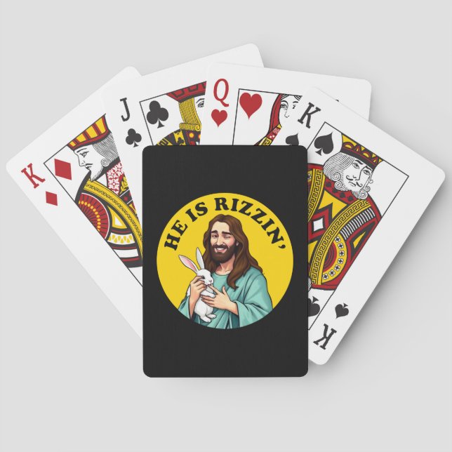 He Is Rizzin Funny Jesus Christian Easter Day Poker Cards (Back)