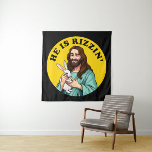He Is Rizzin Funny Jesus Christian Easter Day Tapestry