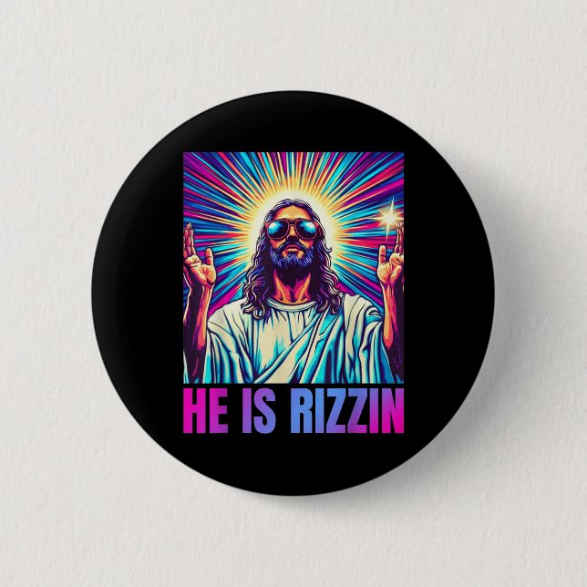 He Is Rizzin Funny Jesus Meme Christian Men Boy  Button (Front)