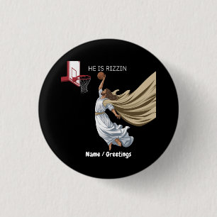 He Is Rizzin Funny Jesus Playing Basketball Retro Button
