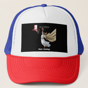 He Is Rizzin Funny Jesus Playing Basketball Retro  Trucker Hat