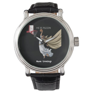 He Is Rizzin Funny Jesus Playing Basketball Retro Watch