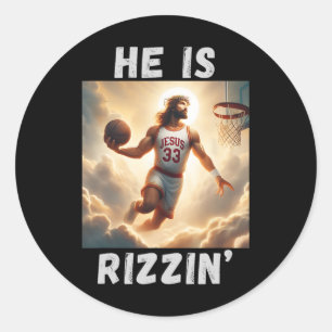 He Is Rizzin Funny Jesus Playing Bysketbyll Classic Round Sticker