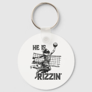 He Is Rizzin Funny Jesus Playing Volleyball Player Keychain
