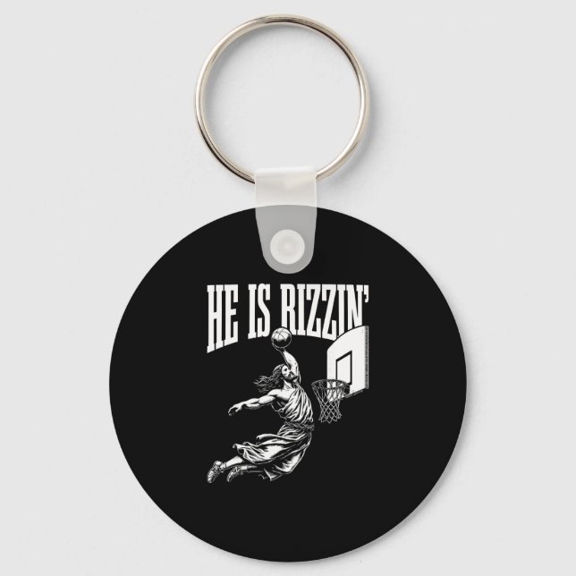 He Is Rizzin Funny Jesus Sketll Meme Easter Christ Keychain (Front)