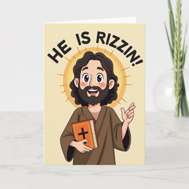 He Is Rizzin Happy Easter Card (Front)