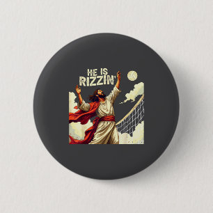 He Is Rizzin Jesus Meme Quote Shirt Funny Volleyba Button