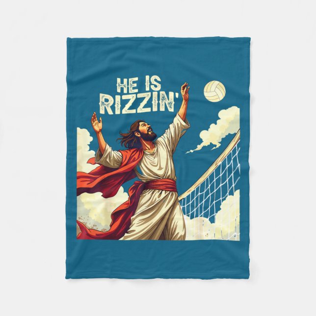 He Is Rizzin Jesus Meme Quote Shirt Funny Volleyba Fleece Blanket (Front)