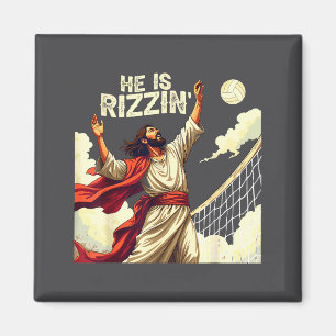 He Is Rizzin Jesus Meme Quote Shirt Funny Volleyba Magnet