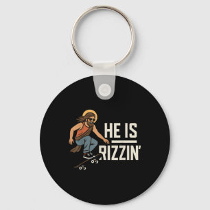 He Is Rizzin Meme Skater Jesus, Funny Christian Sk Keychain