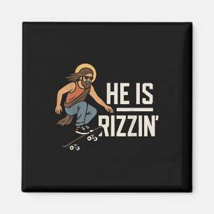 He Is Rizzin Meme Skater Jesus, Funny Christian Sk Magnet