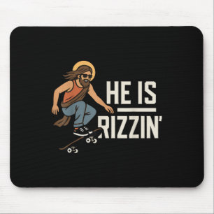 He Is Rizzin Meme Skater Jesus, Funny Christian Sk Mouse Pad
