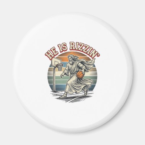 He Is Rizzin Vintage Basketball Religious Shirt De Magnet